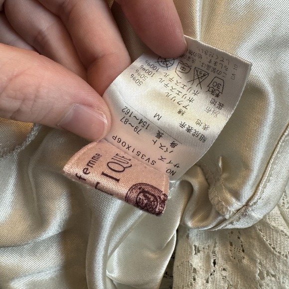 Axes Femme Cream Lace Dress – Layered Hem, square Neck Tie Waist Mori Girl - Picture 6 of 10